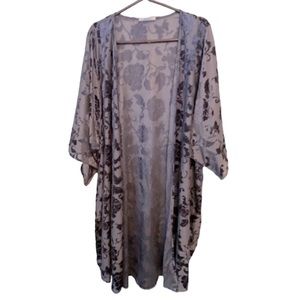 Long Flowy Gray Dusty Open Cardigan, 1X